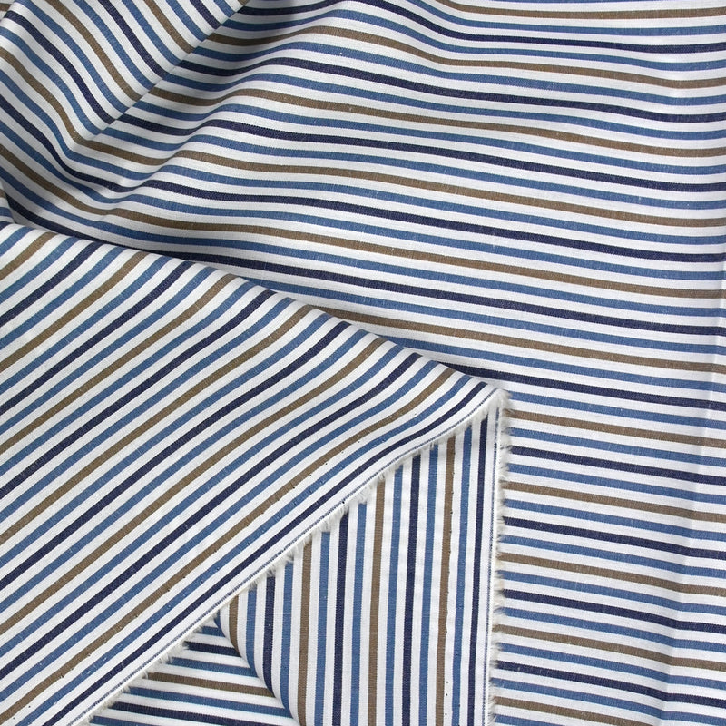 Coton tissé-teint rayé camel et bleu