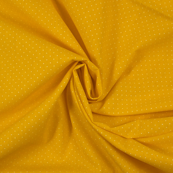 Popeline de coton imprimée mini pois fond jaune