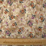 Crêpe viscose imprimé fleurs d'antan fond taupe brumeux