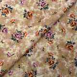 Crêpe viscose imprimé fleurs d'antan fond taupe brumeux