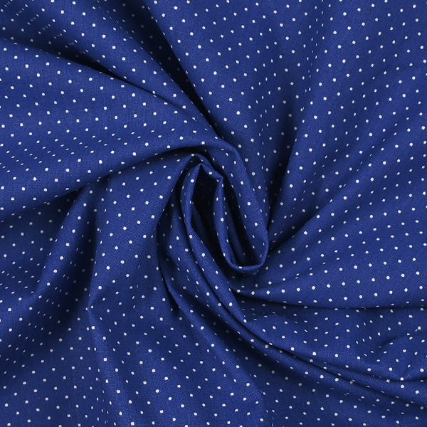 Popeline de coton imprimée mini pois fond bleu roi