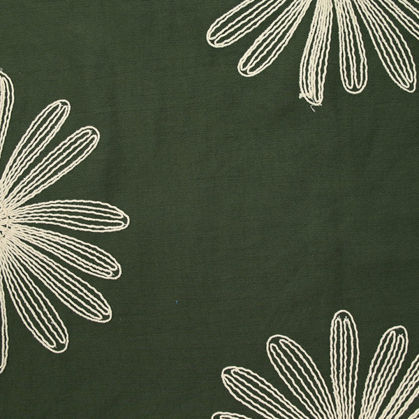 Crêpe viscose brodé marguerite fond kaki