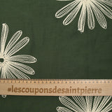 Crêpe viscose brodé marguerite fond kaki