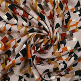 Crêpe viscose imprimé retro block fond grège