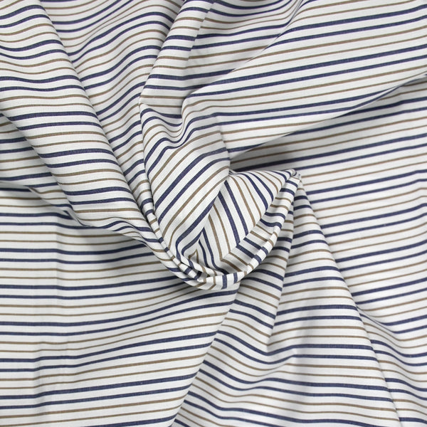 Coton tissé-teint rayé 3mm camel et bleu