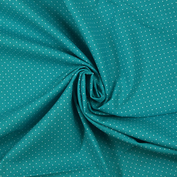 Popeline de coton imprimée mini pois fond turquoise