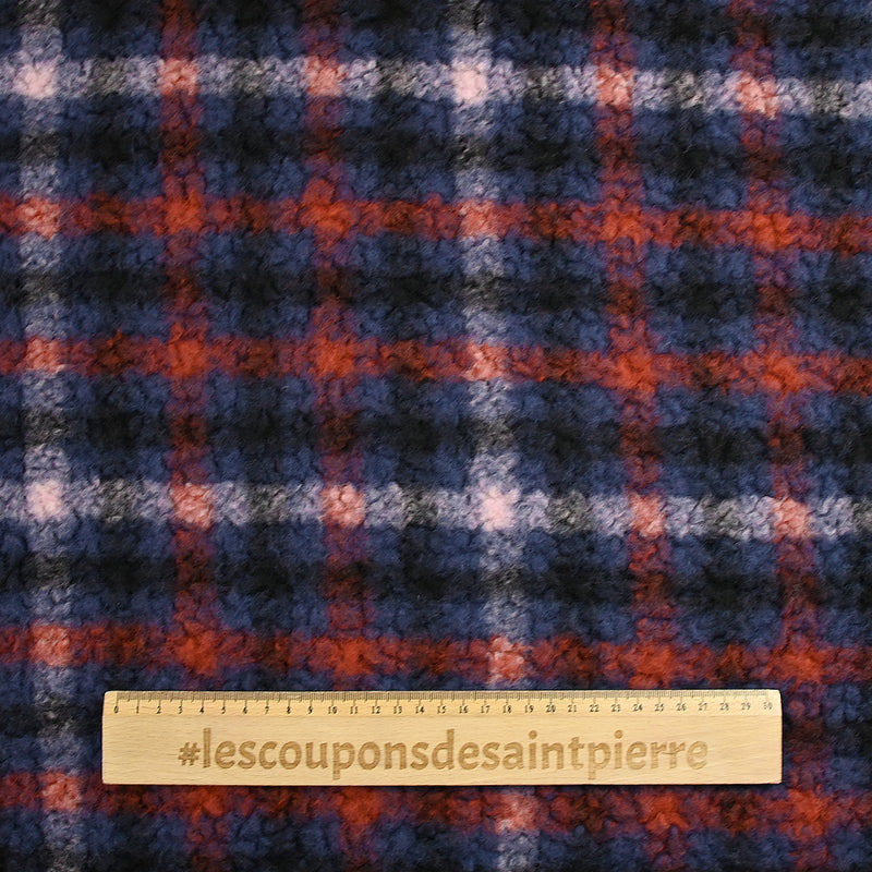 100% Laine sherpa à carreaux Anouk fond marine