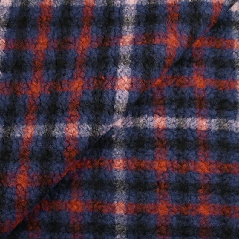 100% Laine sherpa à carreaux Anouk fond marine