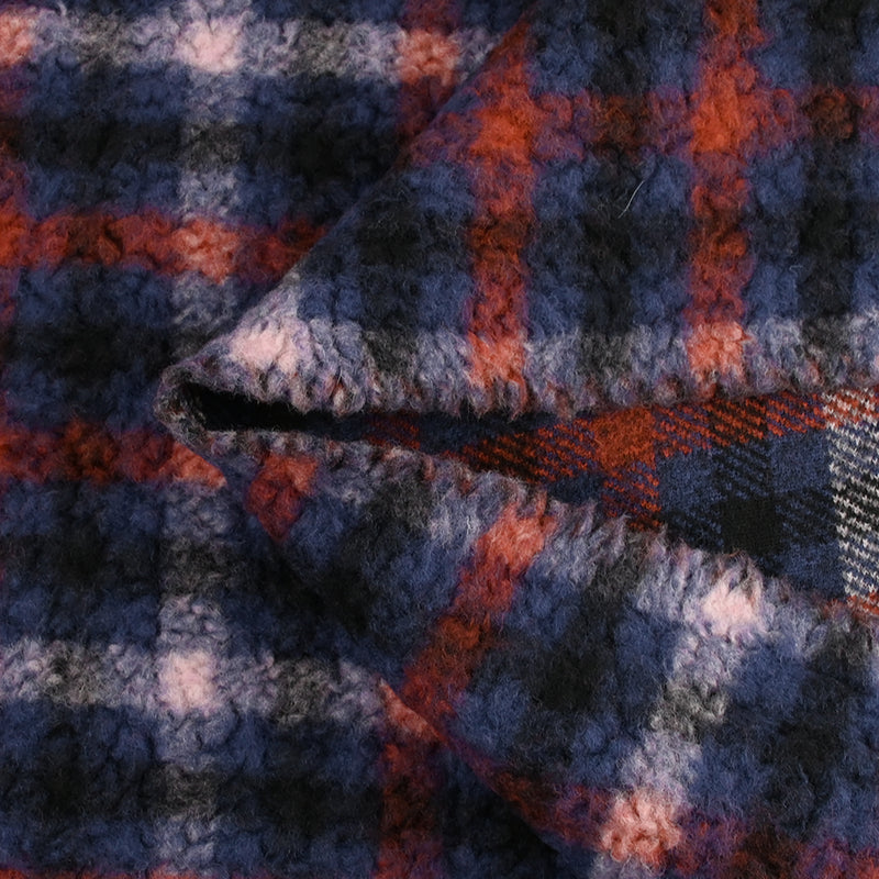 100% Laine sherpa à carreaux Anouk fond marine