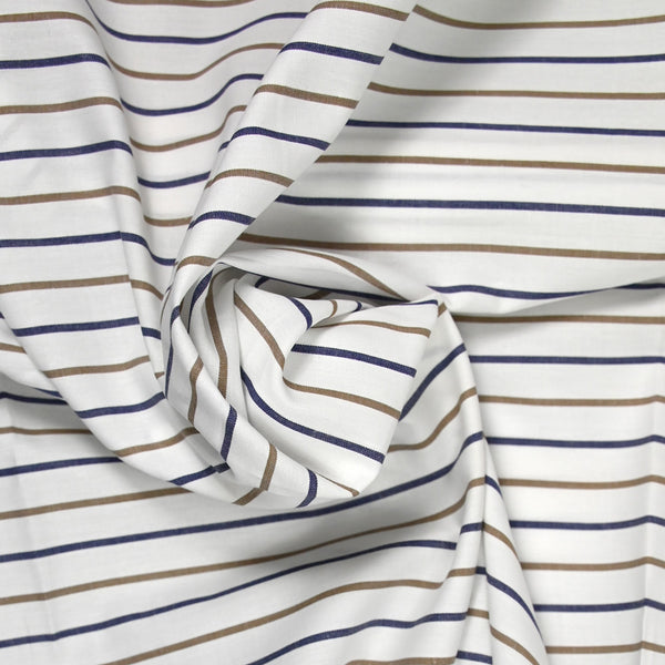 Coton tissé-teint rayé 10mm camel et bleu