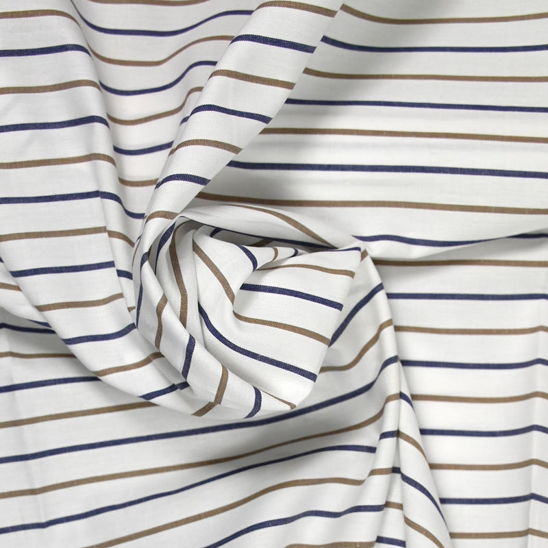 Coton tissé-teint rayé 10mm camel et bleu