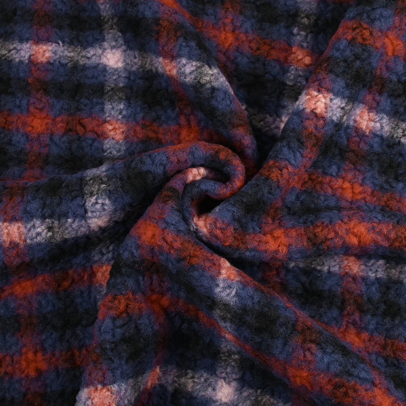 100% Laine sherpa à carreaux Anouk fond marine