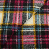 100% Laine sherpa à carreaux fuchsia, jaune et turquoise fond écru