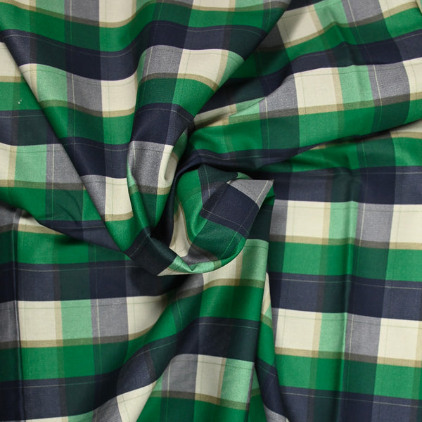 Coton imprimé à carreaux vert et marine