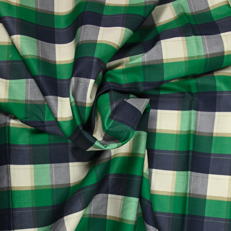 Coton imprimé à carreaux vert et marine