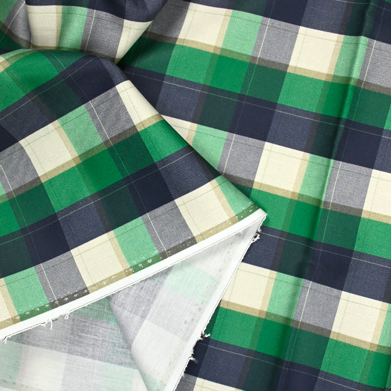 Coton imprimé à carreaux vert et marine