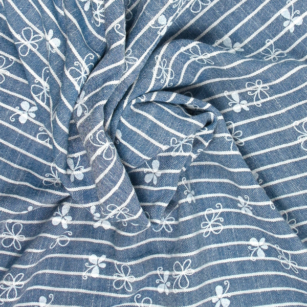 Chambray Rayed Polyester Printed Butterfly Blue Fund
