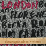Lainage bouclette imprimé London graffiti fond gris chiné