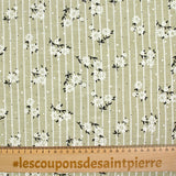 Chambray polyester rayé floqué fleurs fond beige