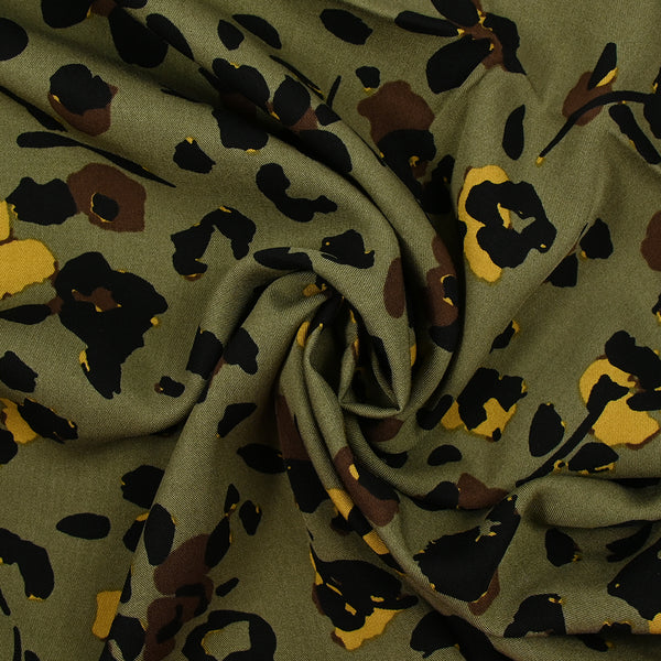 Twill de viscose imprimé graou sauvage fond kaki