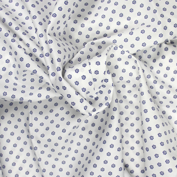 Coton imprimé ellipse marine fond blanc