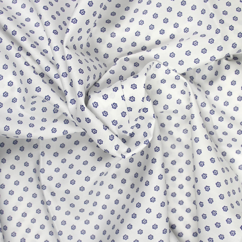 Coton imprimé ellipse marine fond blanc