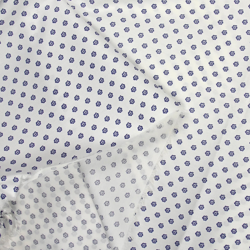 Coton imprimé ellipse marine fond blanc