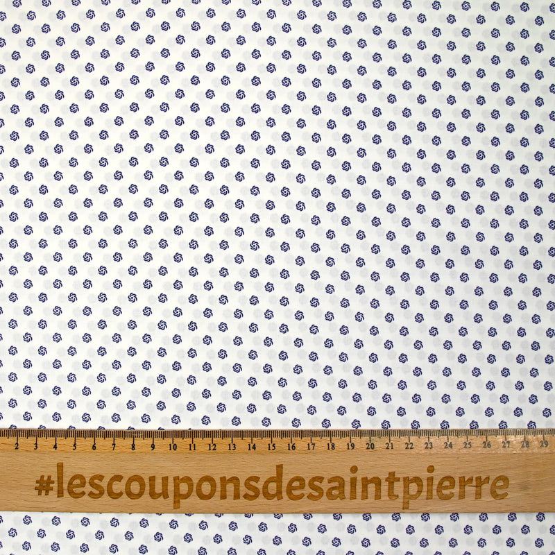 Coton imprimé ellipse marine fond blanc
