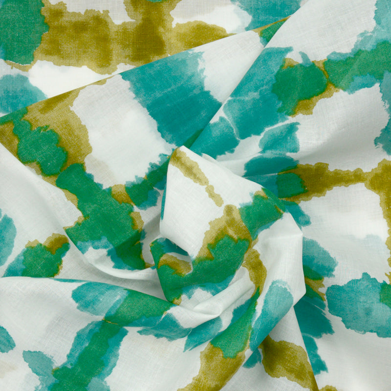 Voile de coton imprimé aquarelle flou vert d'eau et kaki