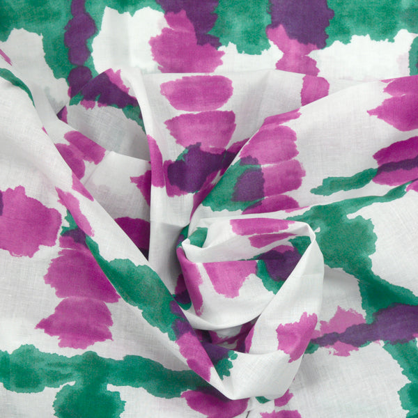 Voile de coton imprimé aquarelle flou vert et violet