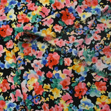 Microfibre imprimée polyester fleurs Nadège fond noir