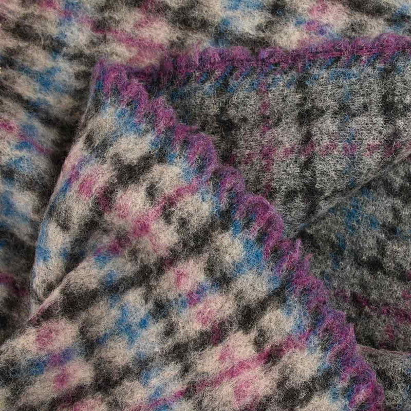 Laine mélangée bouillie carreaux violet et bleu