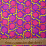 Crêpe satin de polyester imprimé rond rétro fond violet