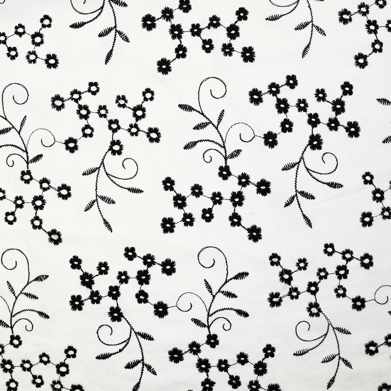 Twill de polyester embroidered Marguerite White background