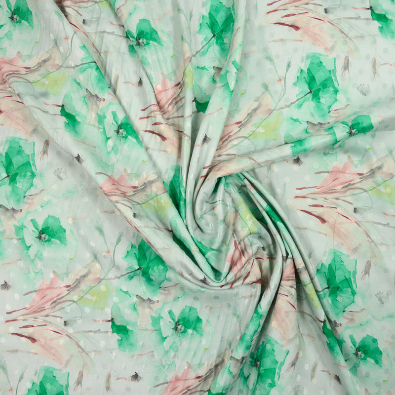 Satin imprimé et pois polyester forêt fond vert