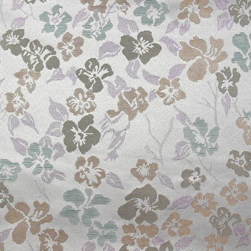 Brocart Moana vert d'eau, beige et violet fond gris