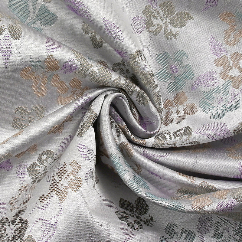 Brocart Moana vert d'eau, beige et violet fond gris
