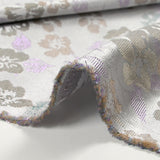 Brocart Moana vert d'eau, beige et violet fond gris