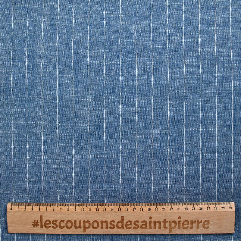 Polyviscose et lin rayé Maud fond bleu jeans