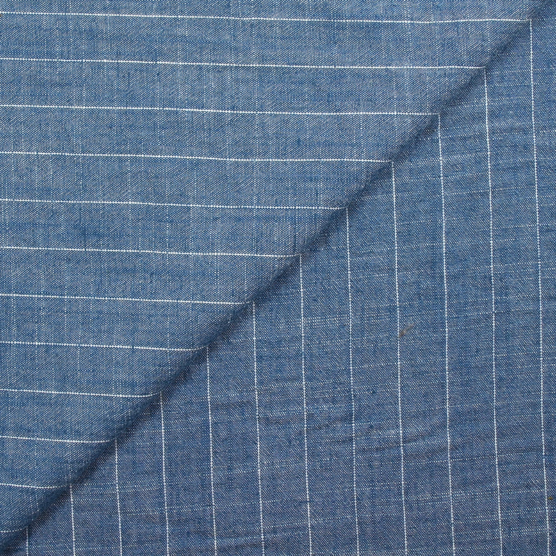 Polyviscose et lin rayé Maud fond bleu jeans