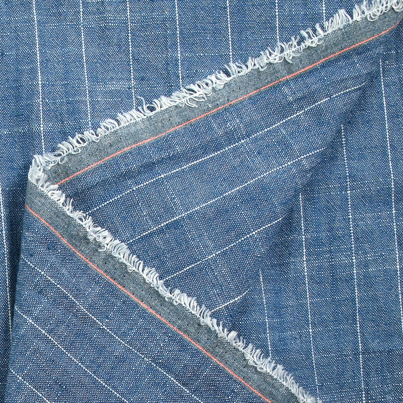 Polyviscose et lin rayé Maud fond bleu jeans