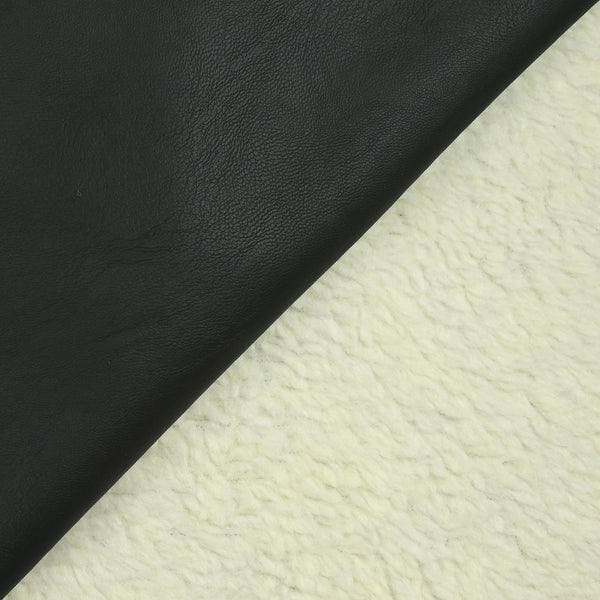 Simili cuir noir envers sherpa fausse fourrure mouton écru
