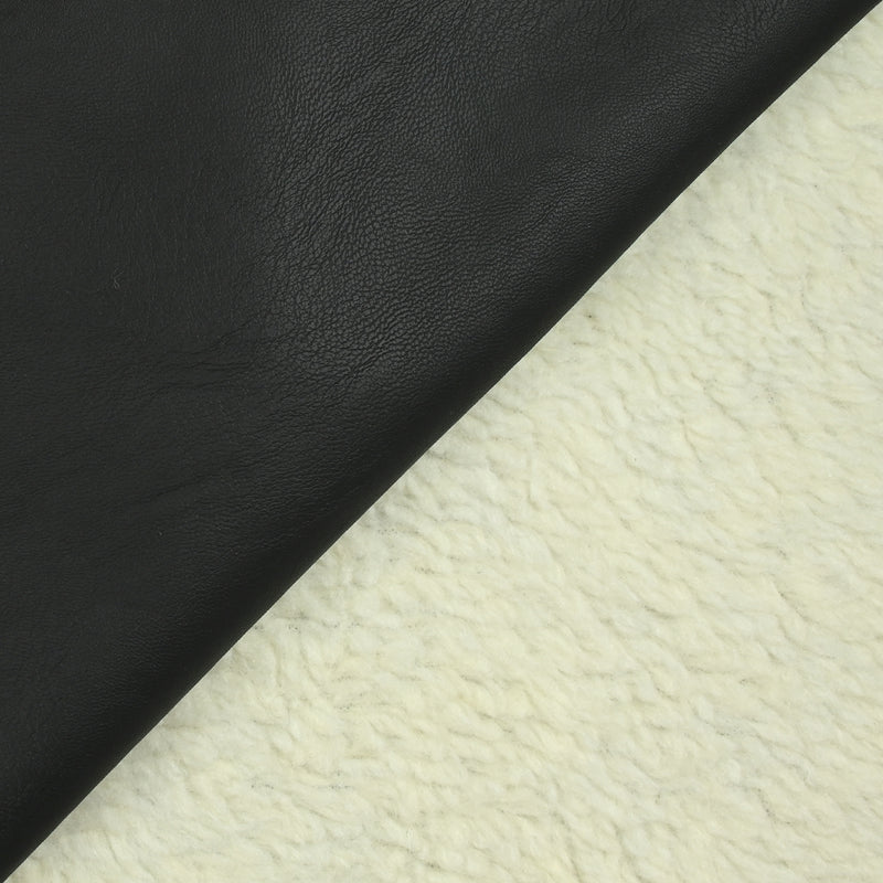 Simili cuir noir envers sherpa fausse fourrure mouton écru