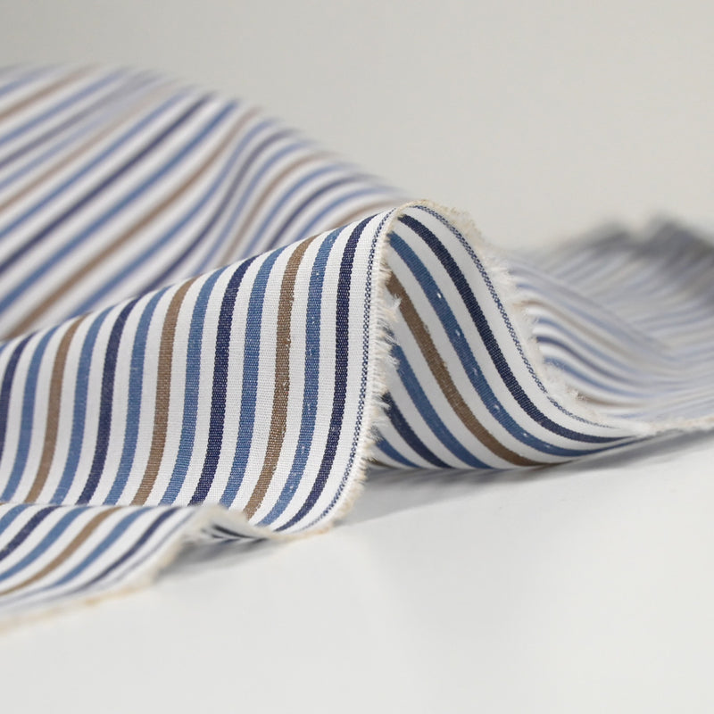 Coton tissé-teint rayé camel et bleu