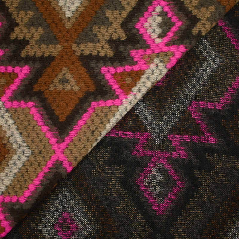 Laine mélangée fantaisie aztèque marron et magenta fluo