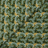 Viscose imprimée éventail ocre et vert