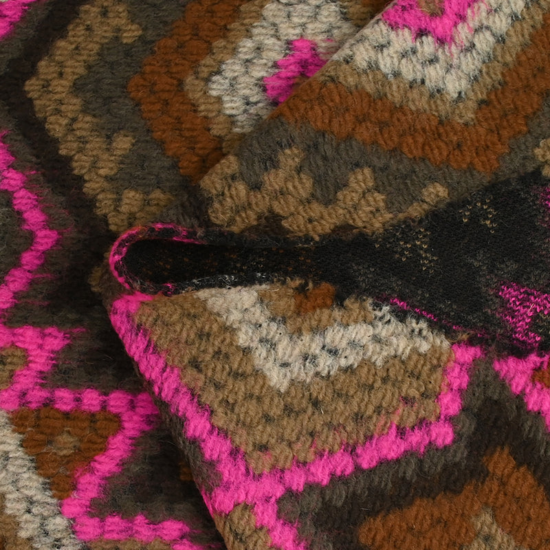 Laine mélangée fantaisie aztèque marron et magenta fluo