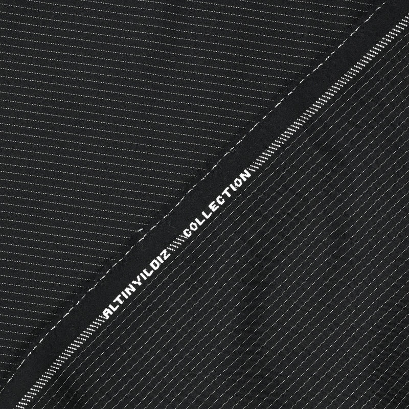 Black striped fitted wool wool fabric