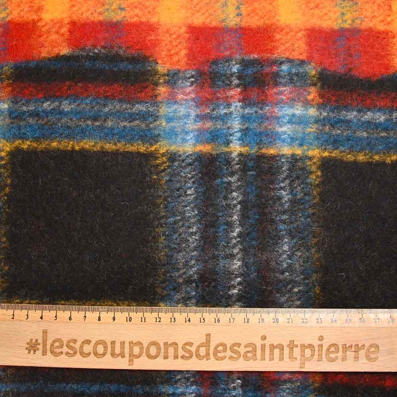 Laine mélangée fine à carreaux marron et orange