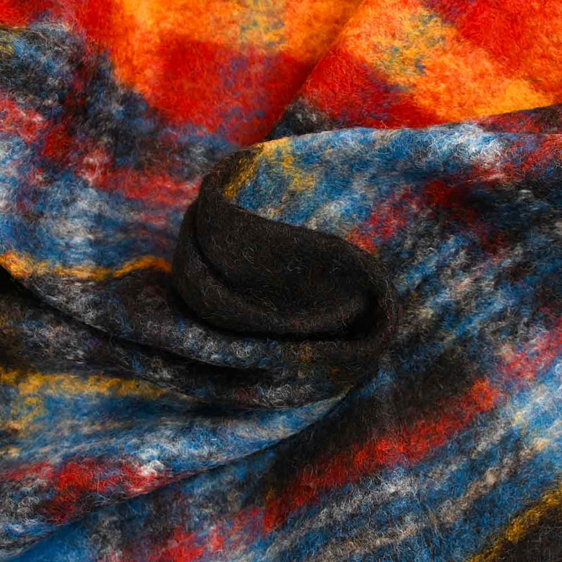 Laine mélangée fine à carreaux marron et orange